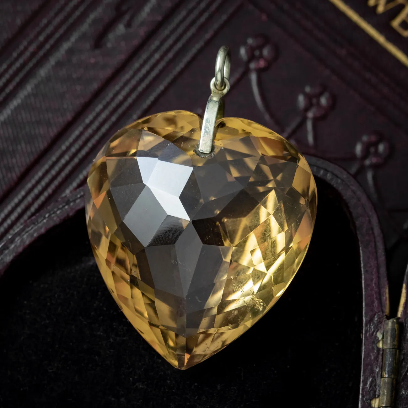 Antique Victorian Large Smoky Quartz Heart Pendant 90ct Stone