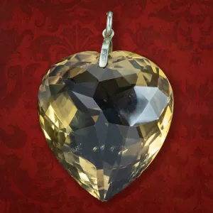 Antique Victorian Large Smoky Quartz Heart Pendant 90ct Stone