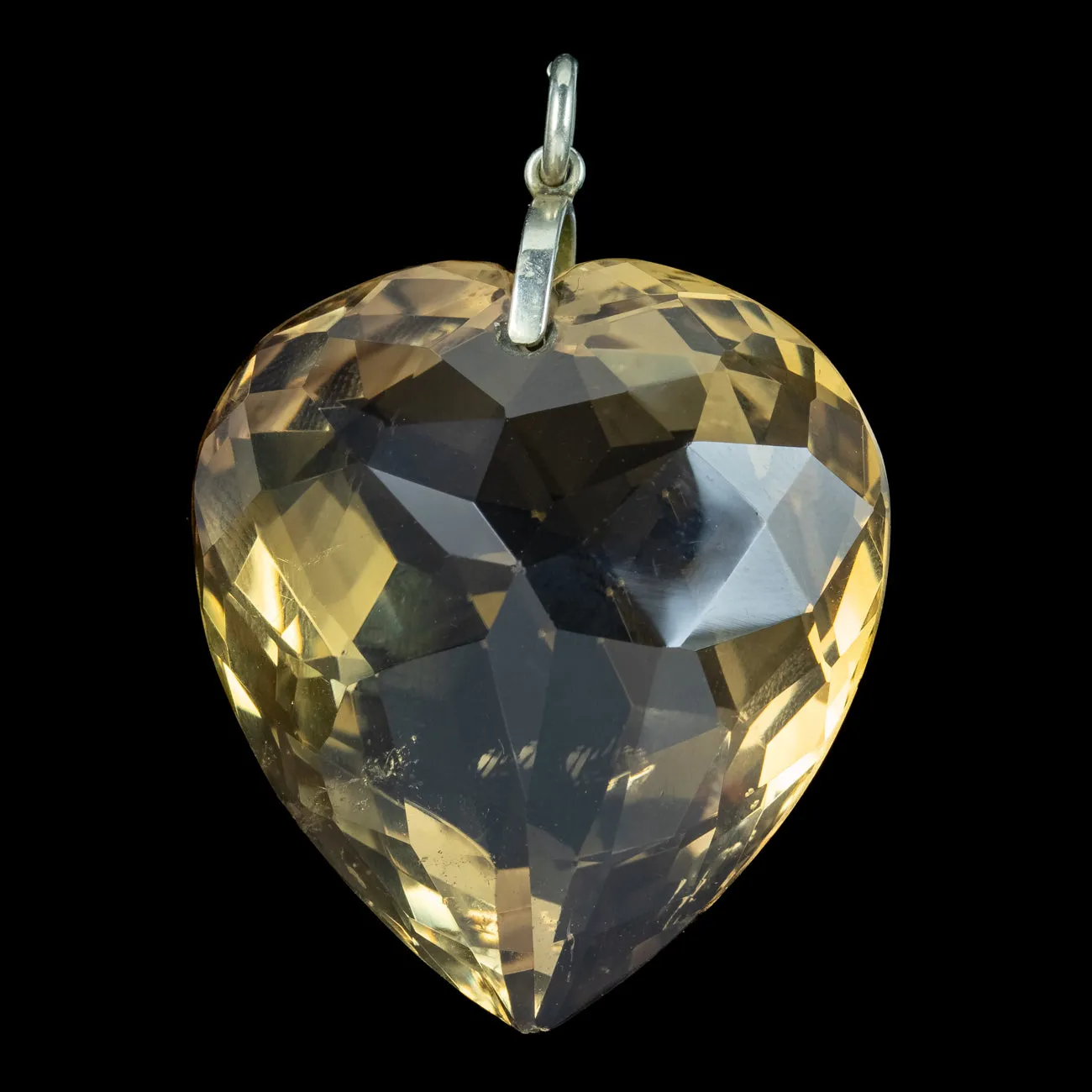Antique Victorian Large Smoky Quartz Heart Pendant 90ct Stone