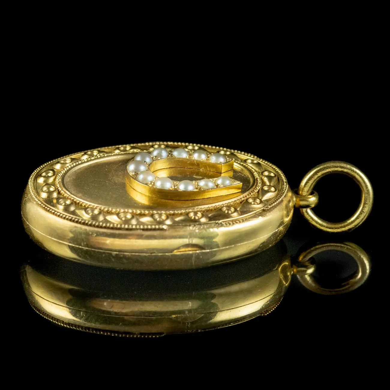 Antique Victorian Pearl Horseshoe Locket 15ct Gold Circa 1890