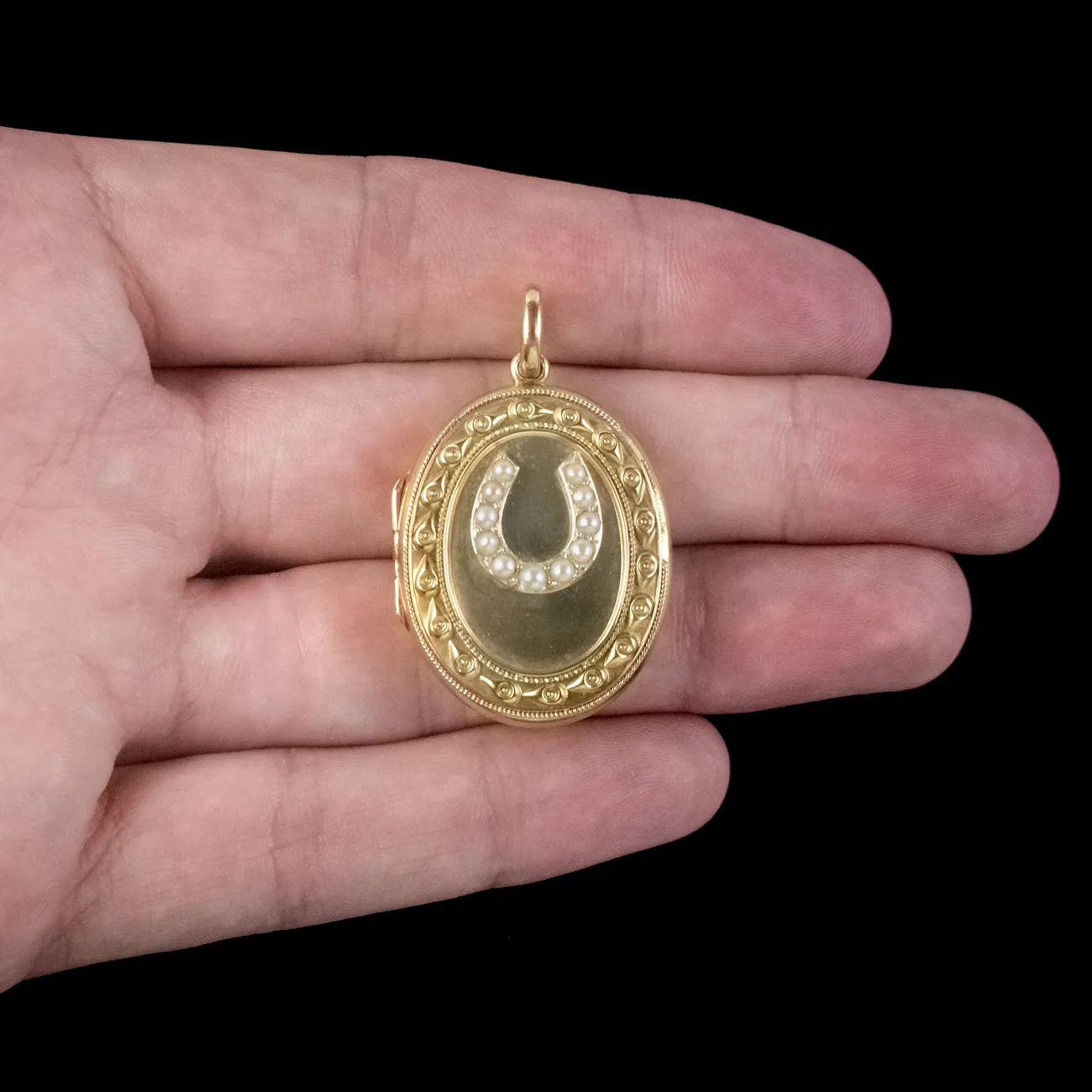 Antique Victorian Pearl Horseshoe Locket 15ct Gold Circa 1890
