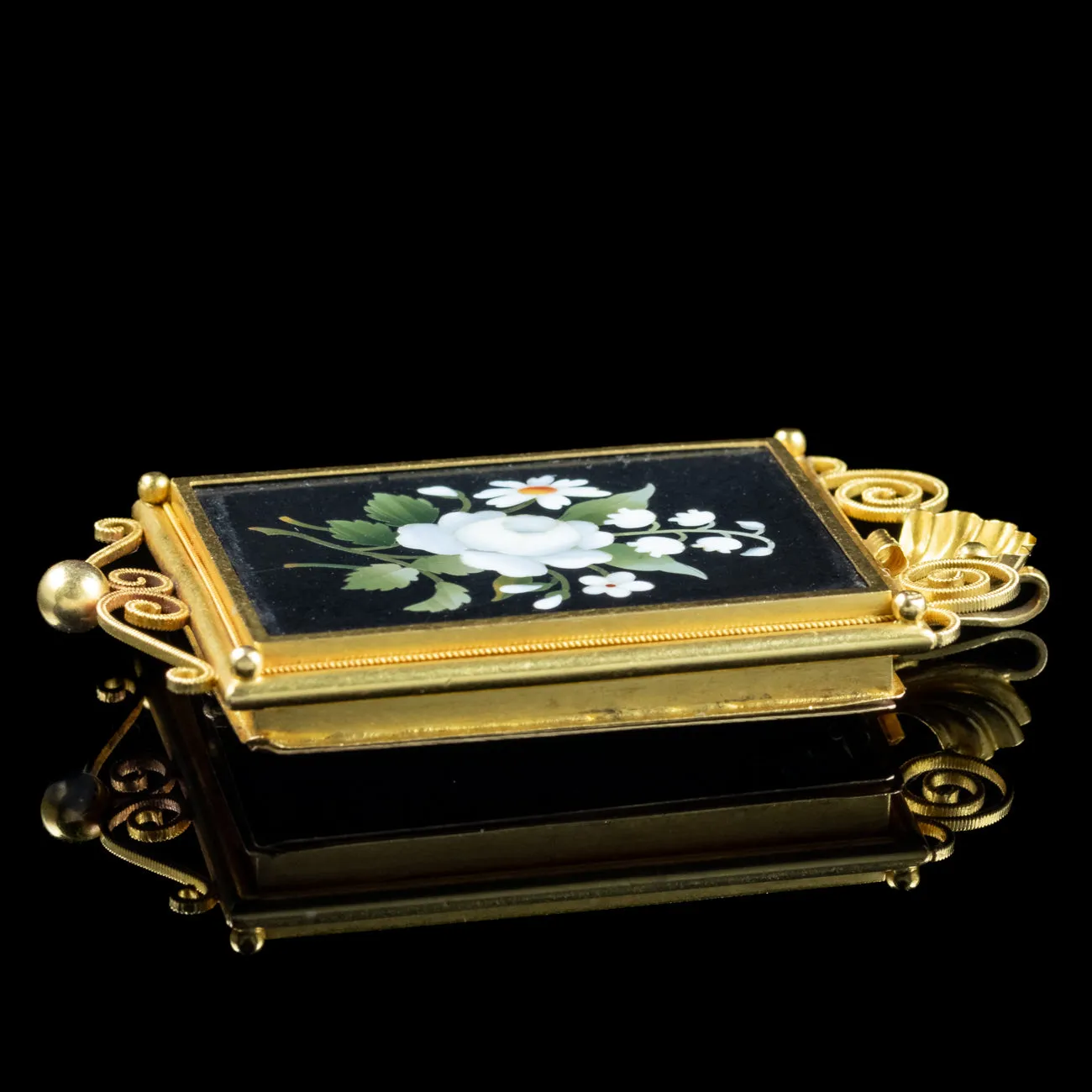 Antique Victorian Pietra Dura Flower Locket 18ct Gold
