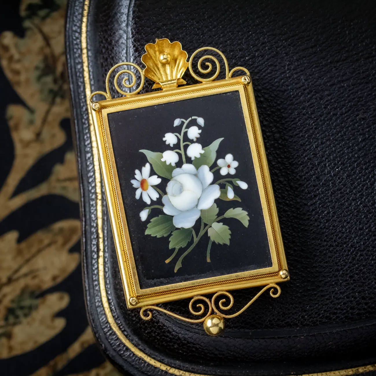 Antique Victorian Pietra Dura Flower Locket 18ct Gold