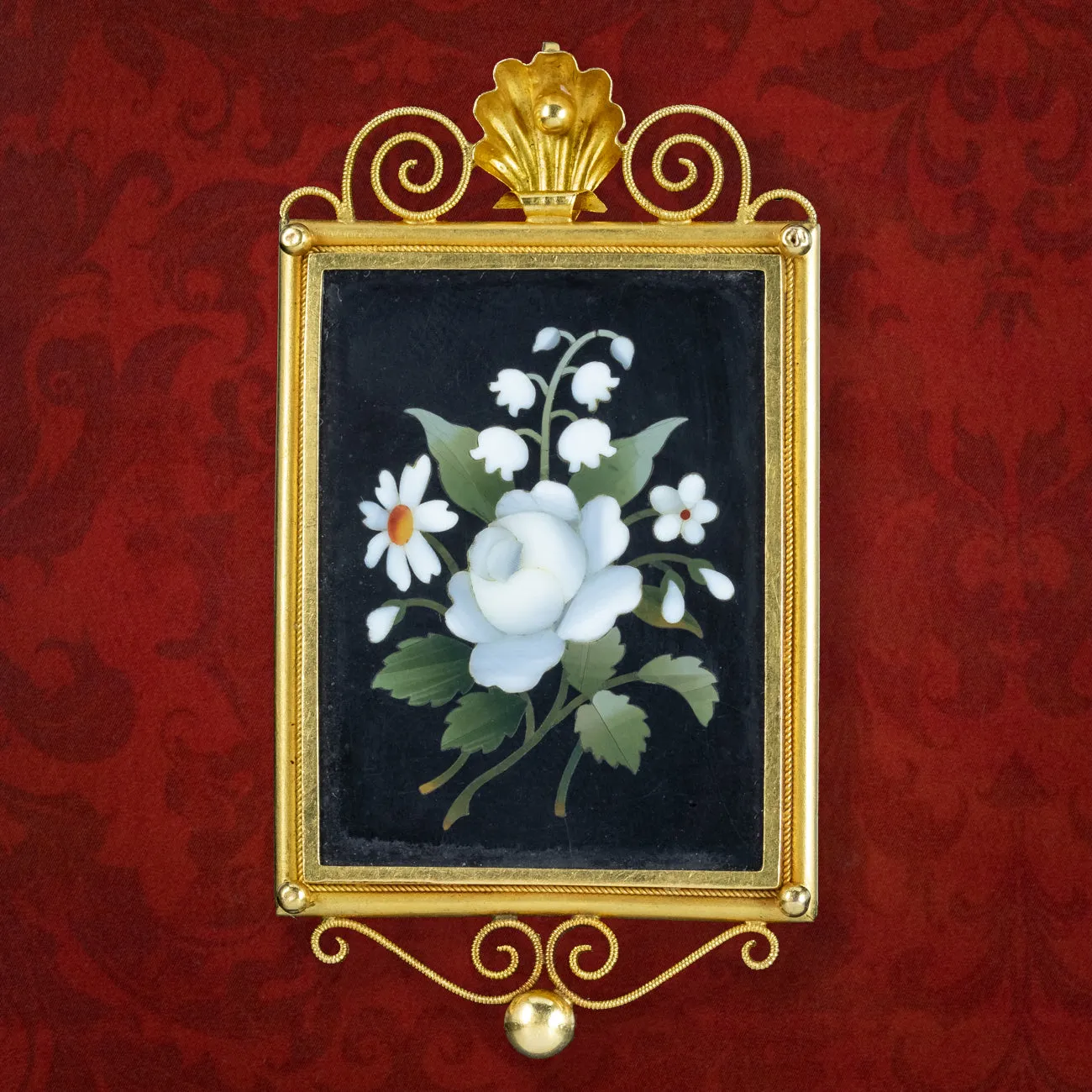 Antique Victorian Pietra Dura Flower Locket 18ct Gold