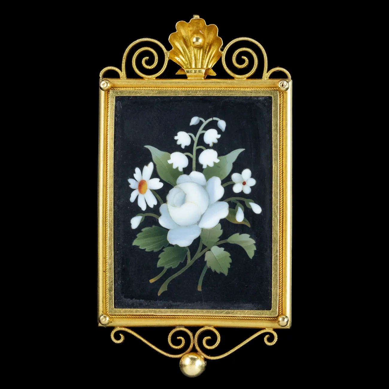 Antique Victorian Pietra Dura Flower Locket 18ct Gold