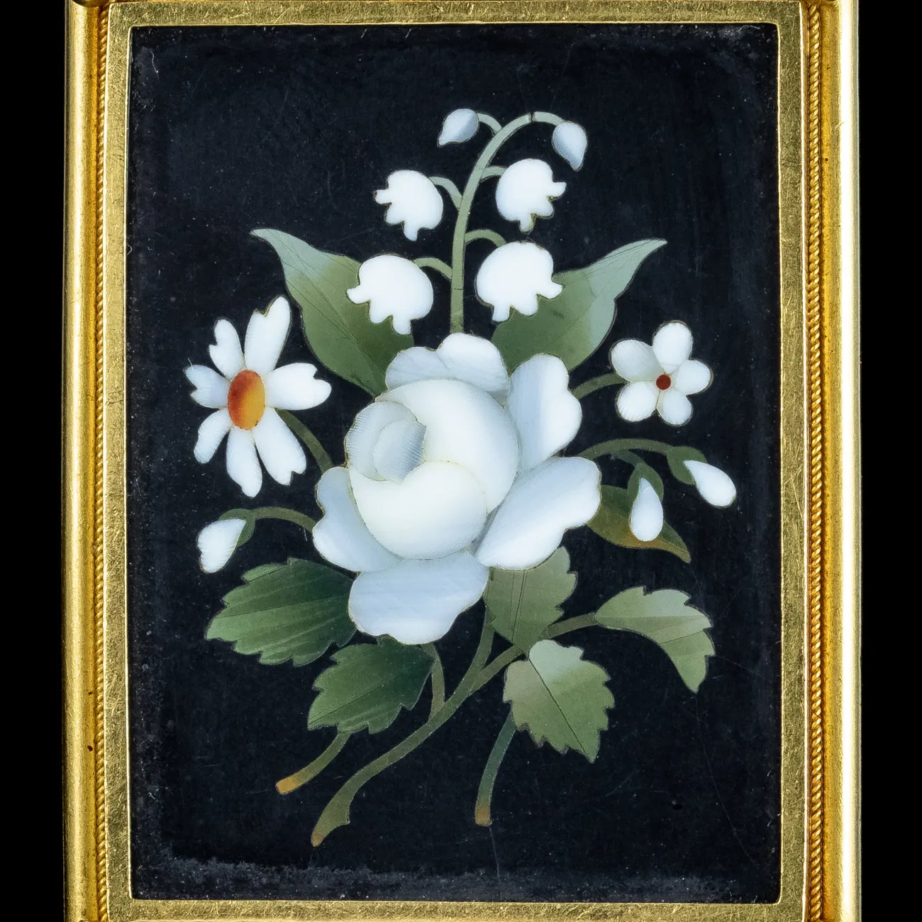 Antique Victorian Pietra Dura Flower Locket 18ct Gold
