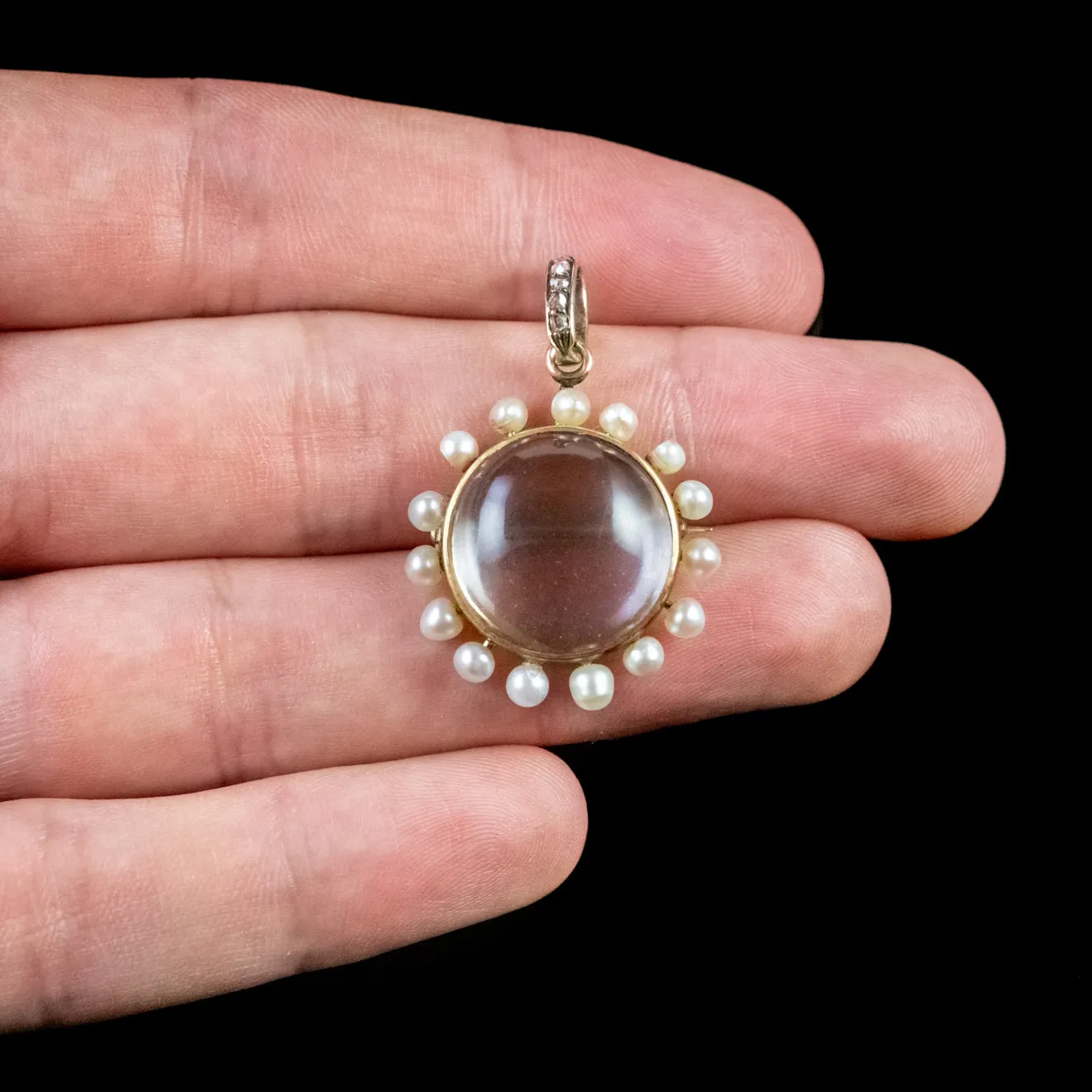 Antique Victorian Rock Crystal Pearl Diamond Locket 18ct Gold