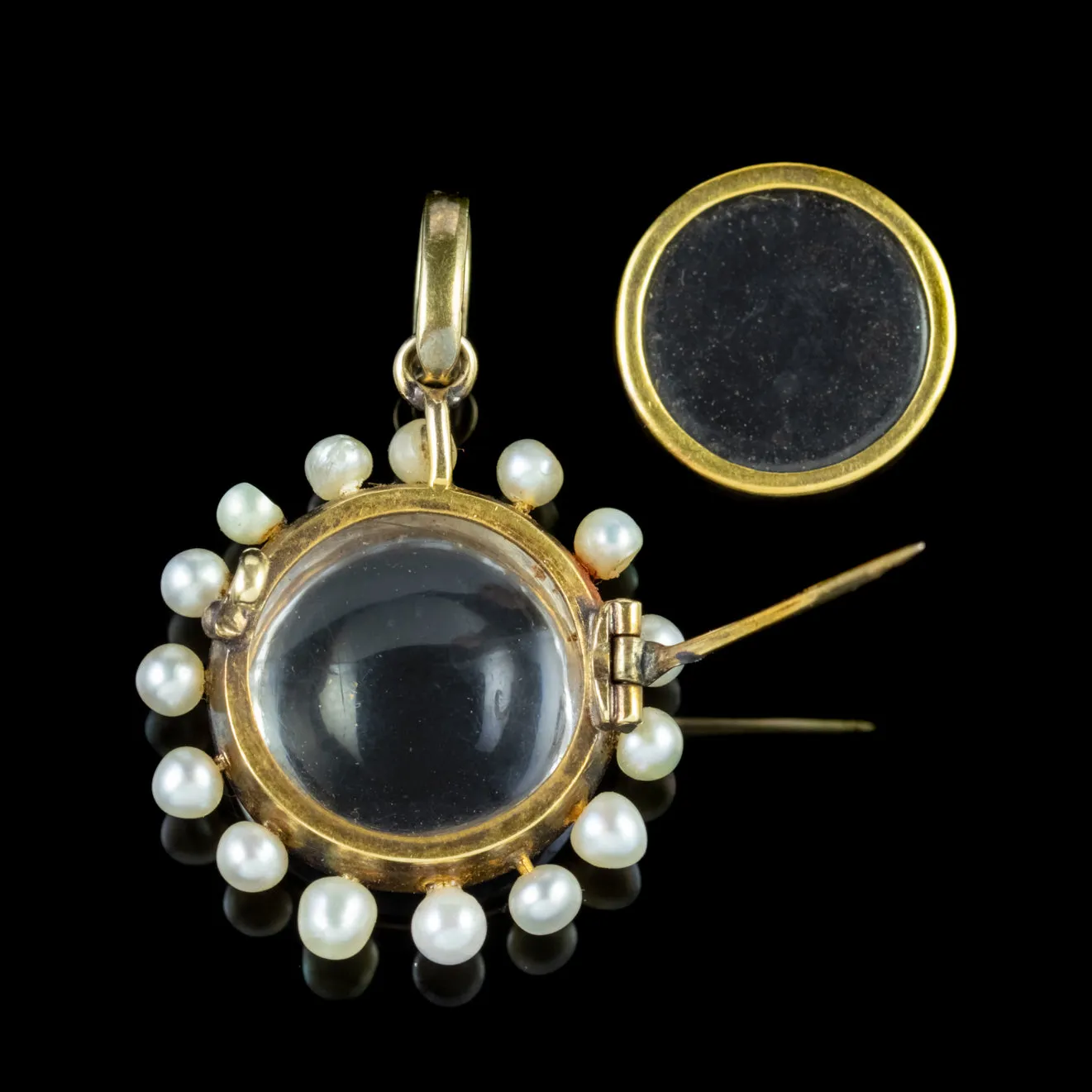 Antique Victorian Rock Crystal Pearl Diamond Locket 18ct Gold