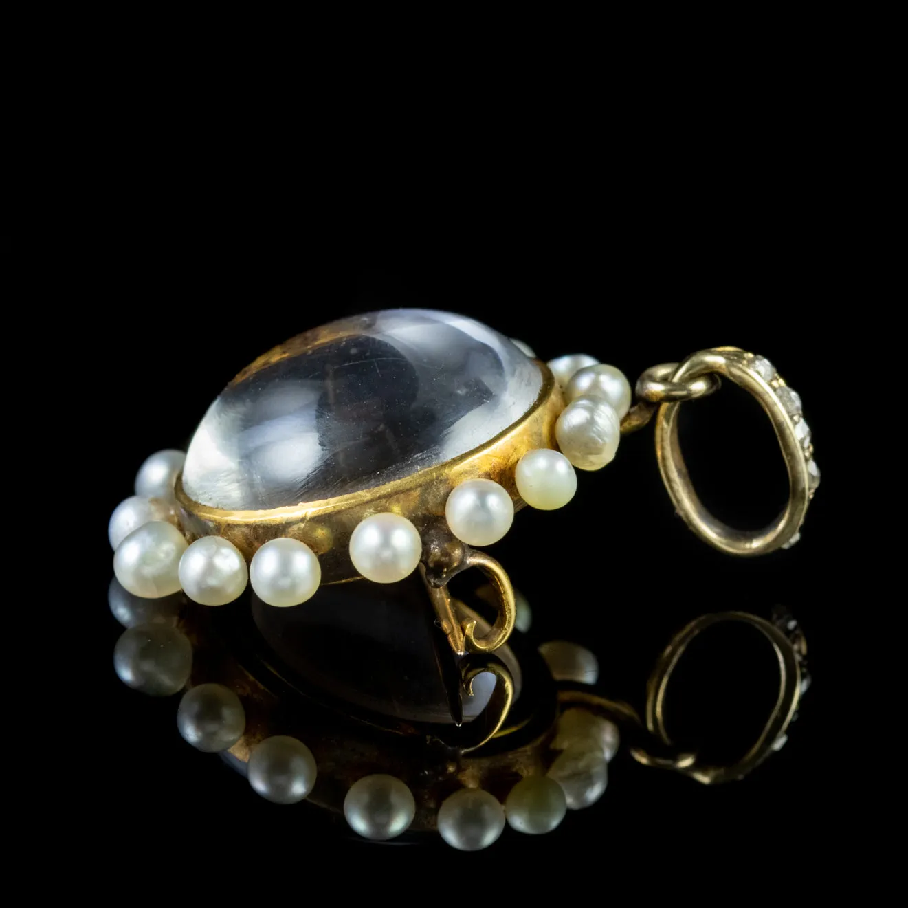 Antique Victorian Rock Crystal Pearl Diamond Locket 18ct Gold
