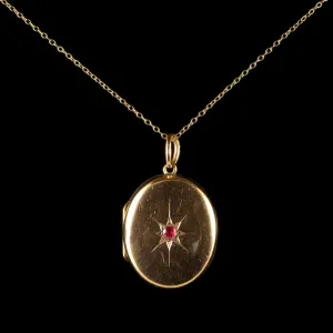 Antique Victorian Ruby Gold Locket And Chain Circa 1900
