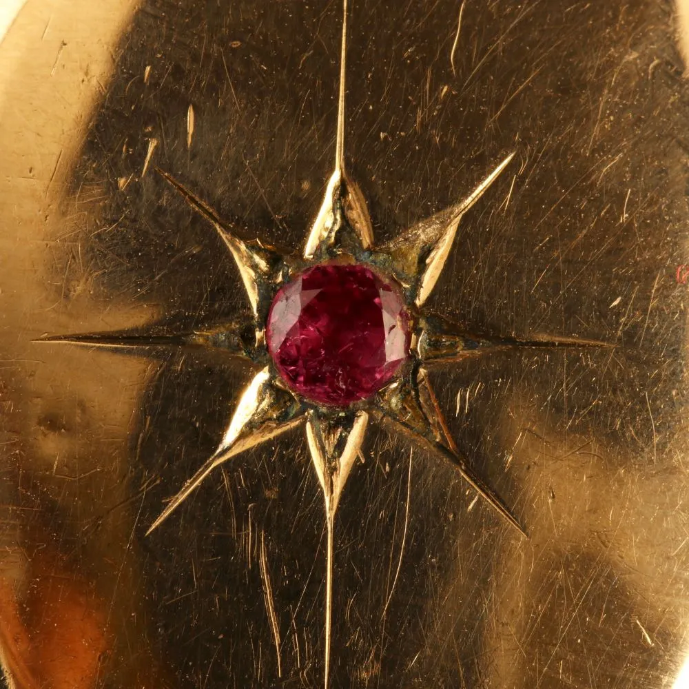 Antique Victorian Ruby Gold Locket And Chain Circa 1900