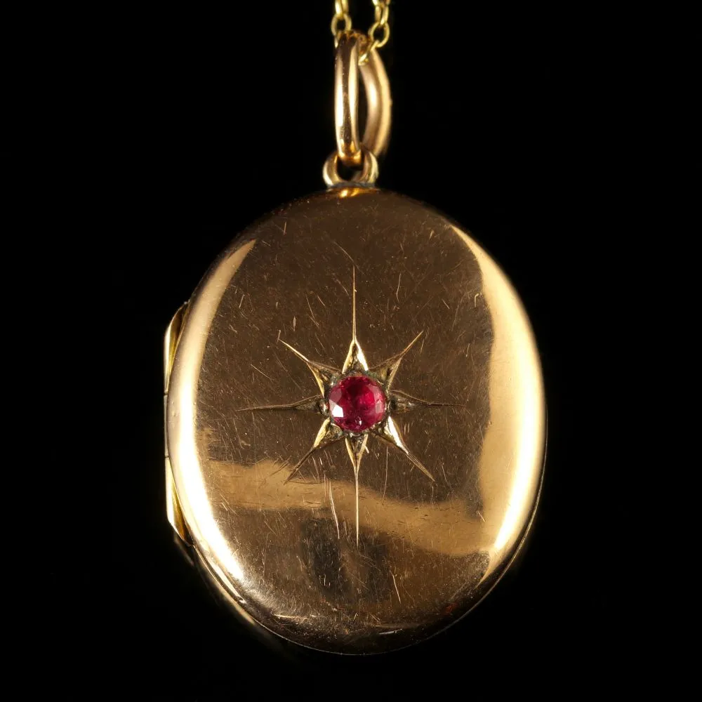 Antique Victorian Ruby Gold Locket And Chain Circa 1900