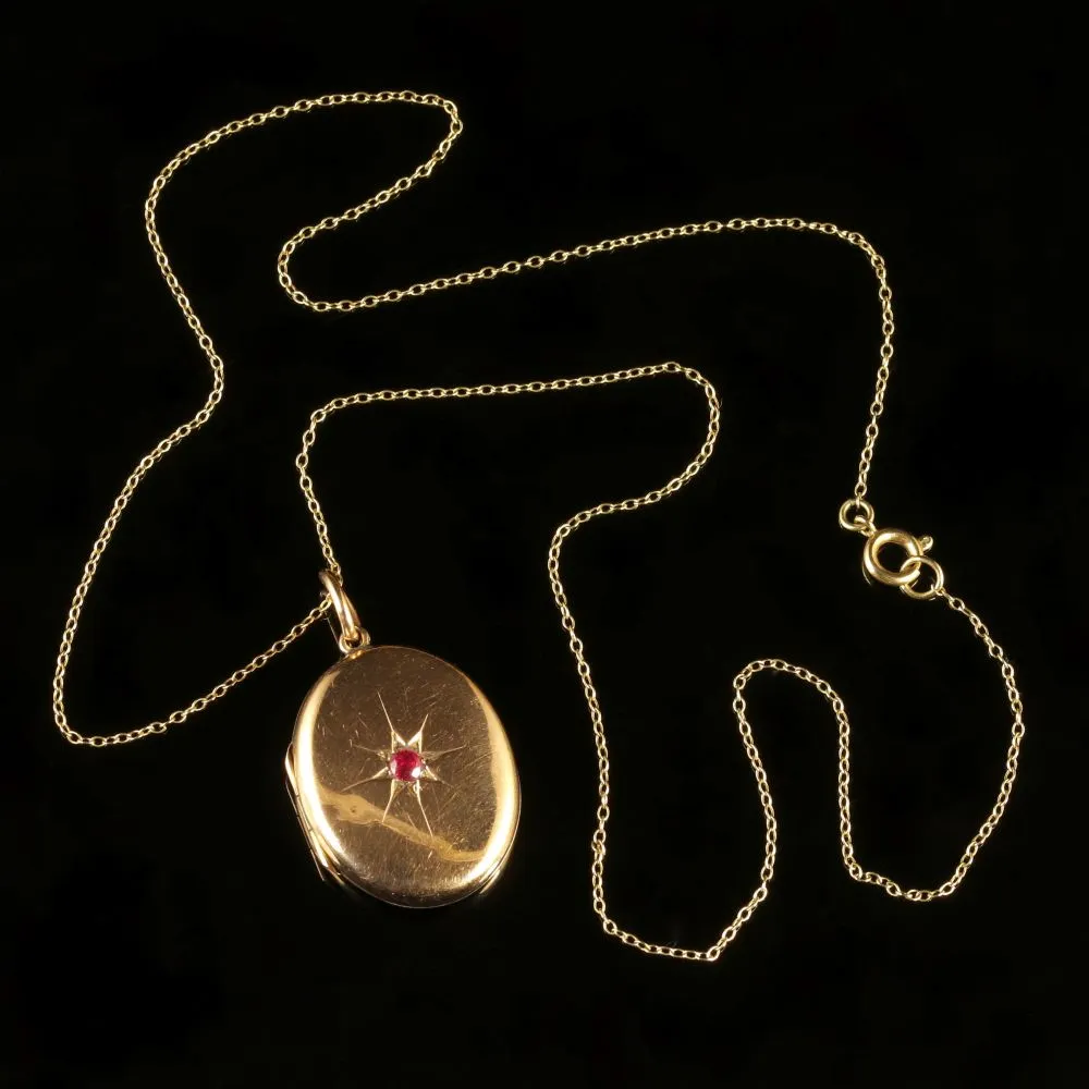 Antique Victorian Ruby Gold Locket And Chain Circa 1900