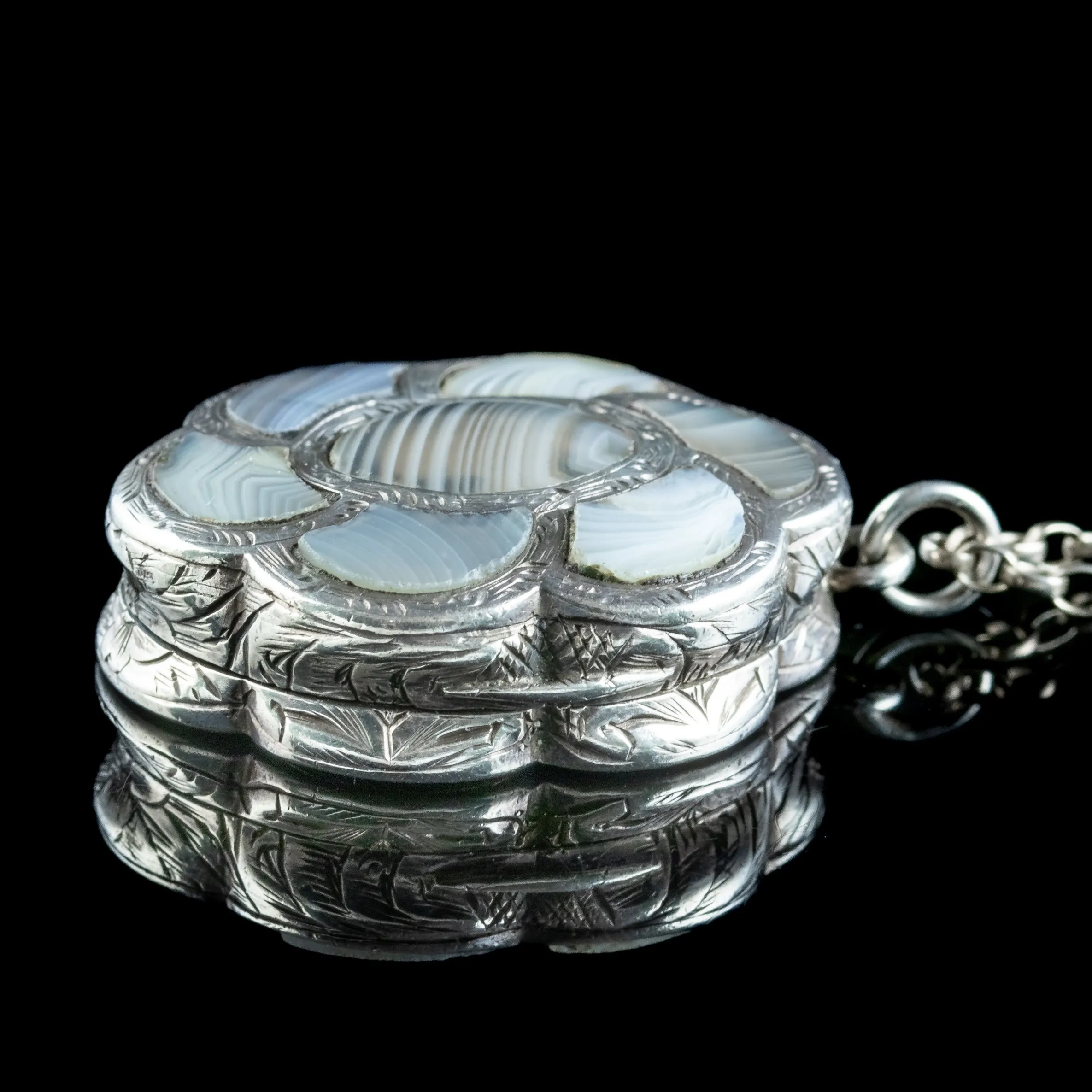 Antique Victorian Scottish Agate Vinaigrette Locket Necklace Dated 1858