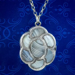 Antique Victorian Scottish Agate Vinaigrette Locket Necklace Dated 1858