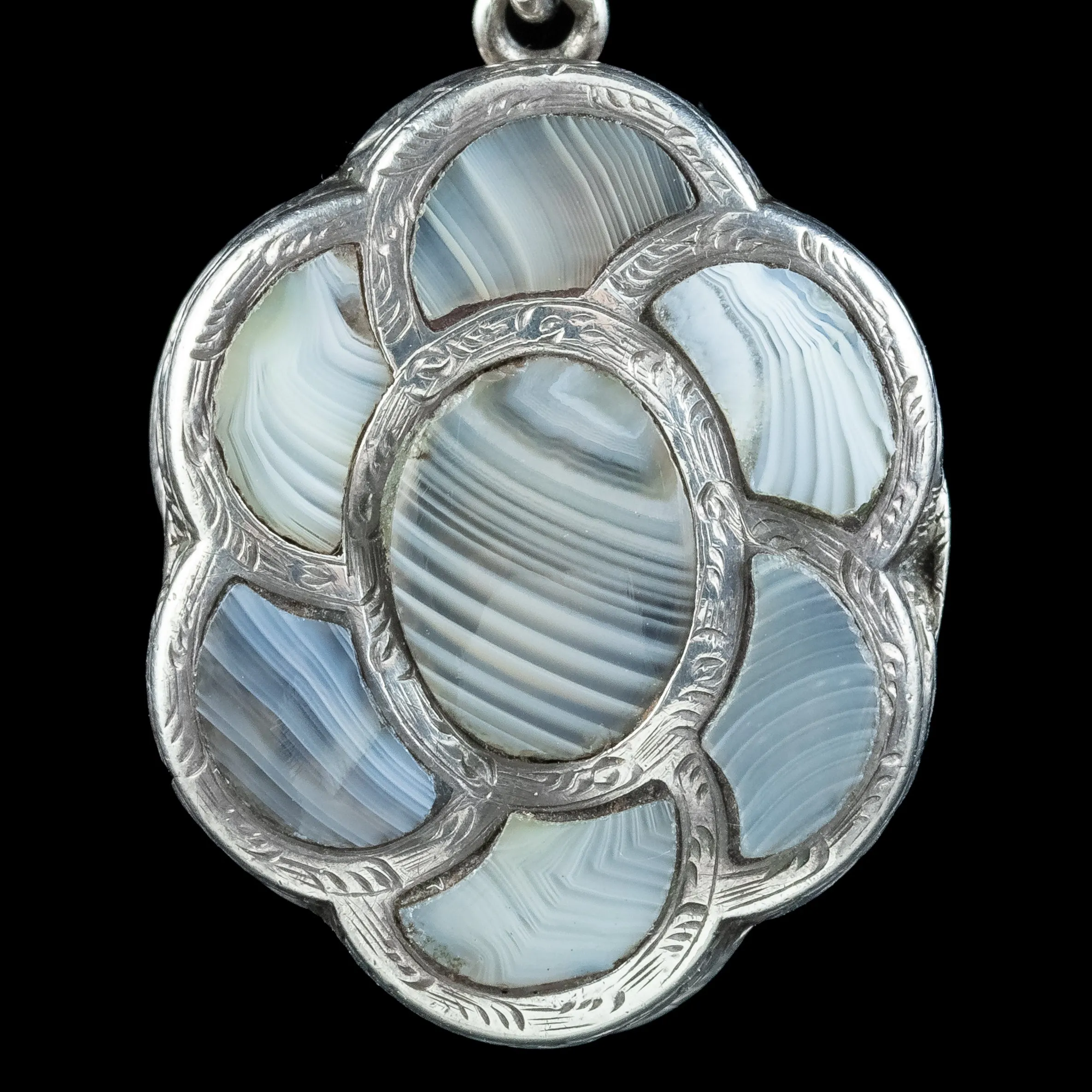 Antique Victorian Scottish Agate Vinaigrette Locket Necklace Dated 1858