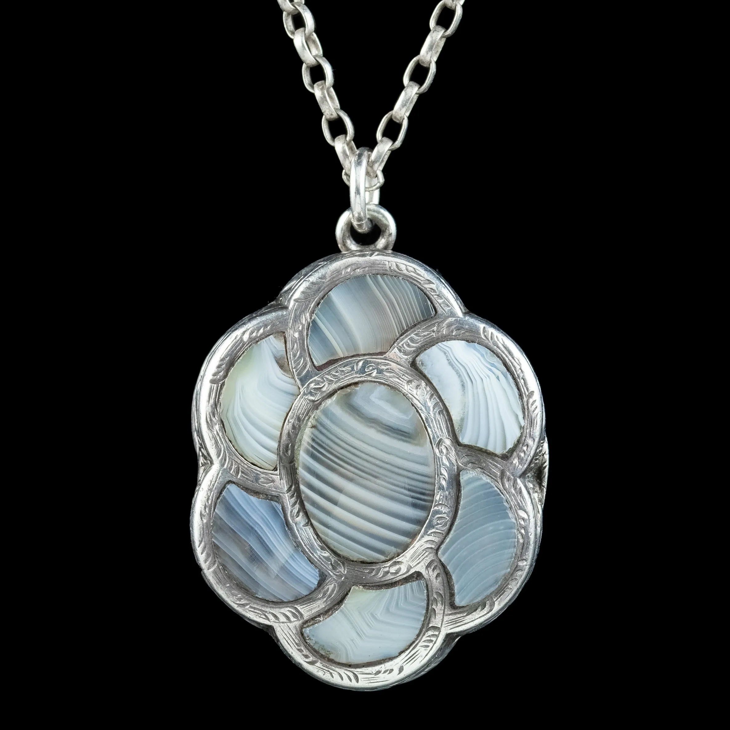 Antique Victorian Scottish Agate Vinaigrette Locket Necklace Dated 1858