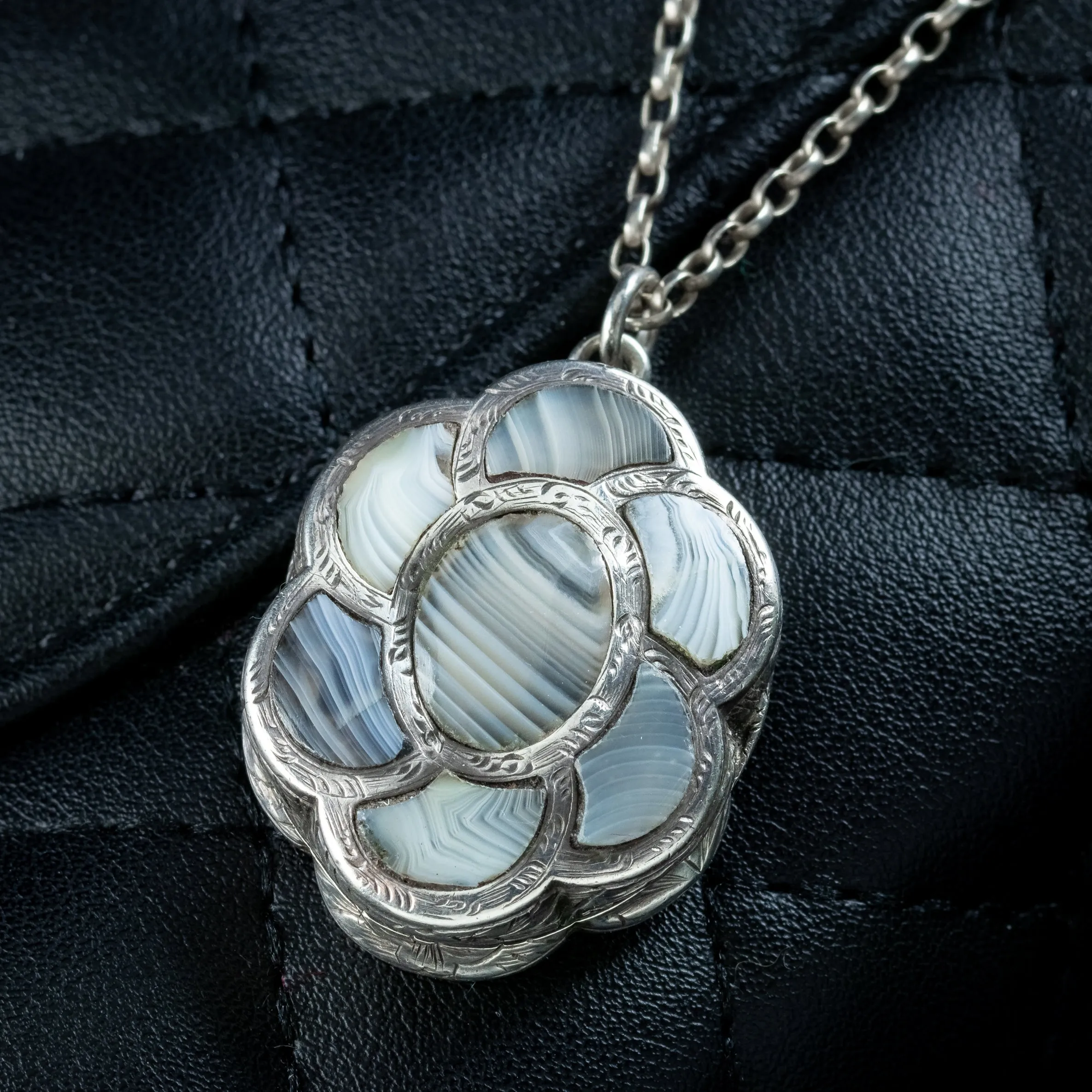 Antique Victorian Scottish Agate Vinaigrette Locket Necklace Dated 1858