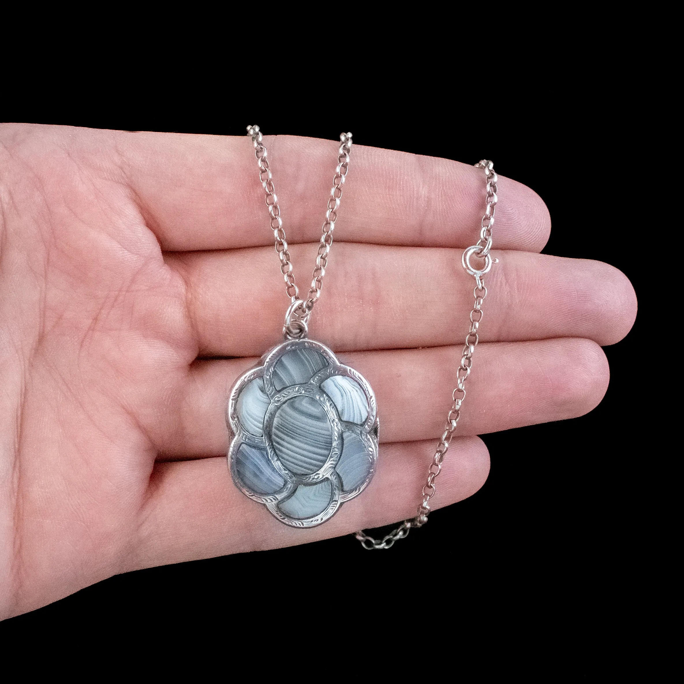 Antique Victorian Scottish Agate Vinaigrette Locket Necklace Dated 1858