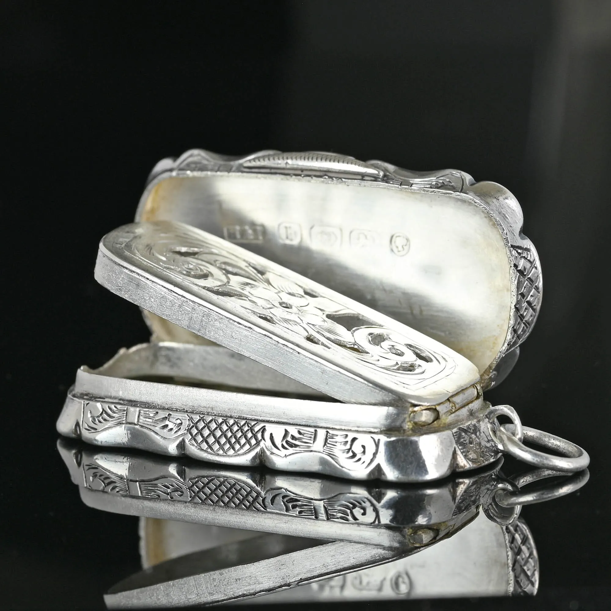 Antique Victorian Silver Vinaigrette Locket Pendant C. 1876