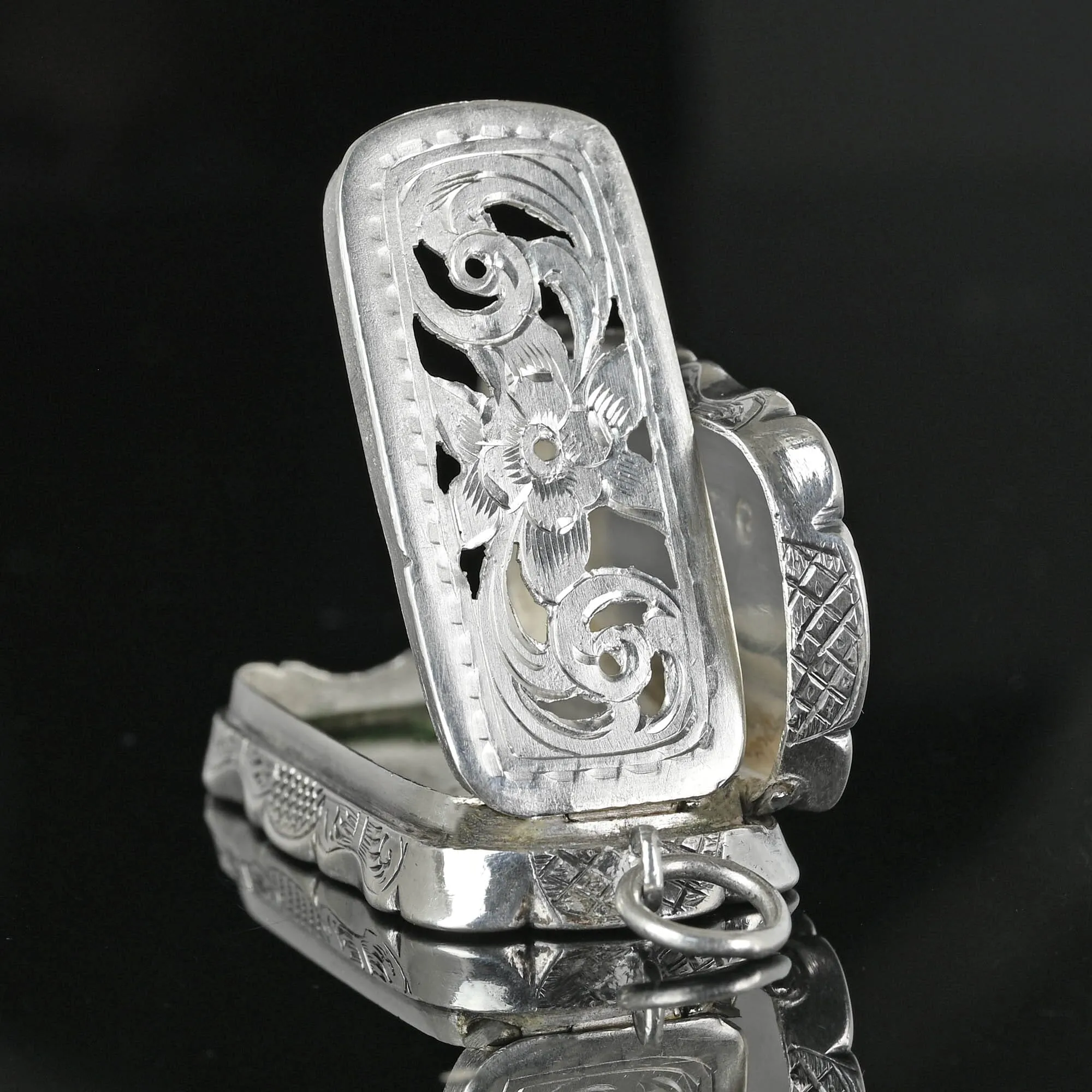 Antique Victorian Silver Vinaigrette Locket Pendant C. 1876