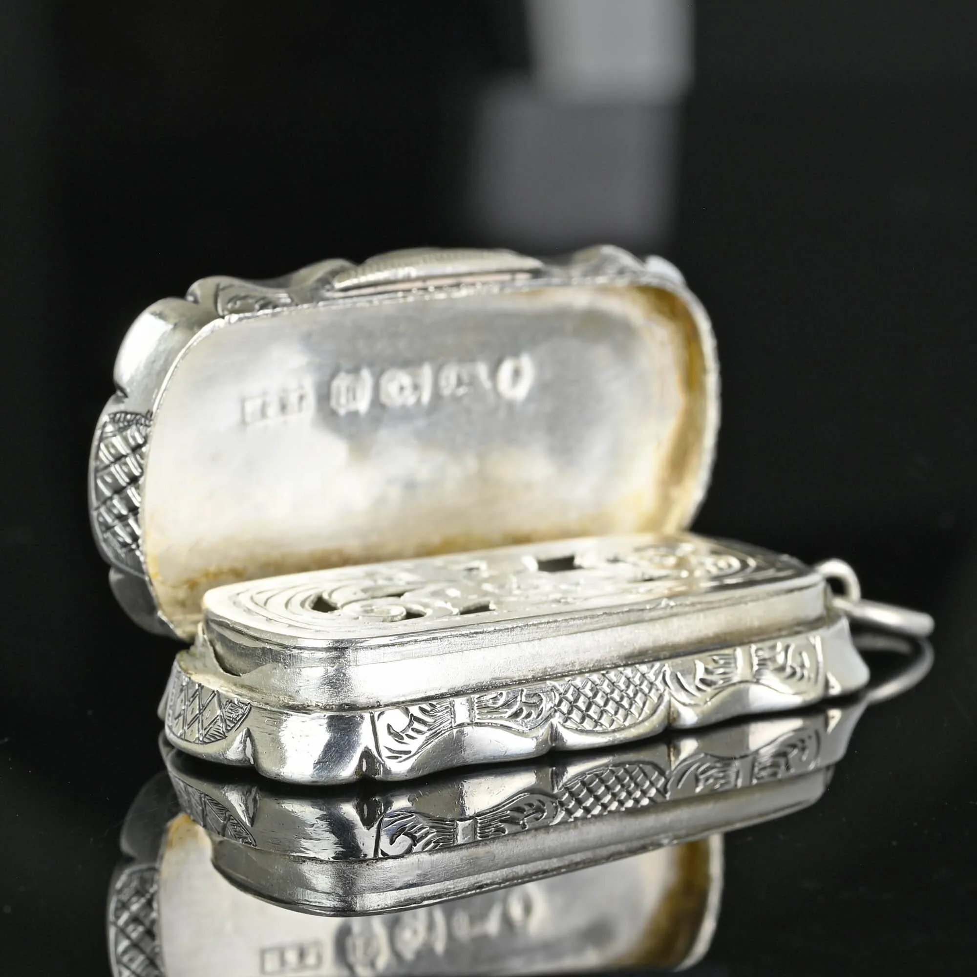 Antique Victorian Silver Vinaigrette Locket Pendant C. 1876