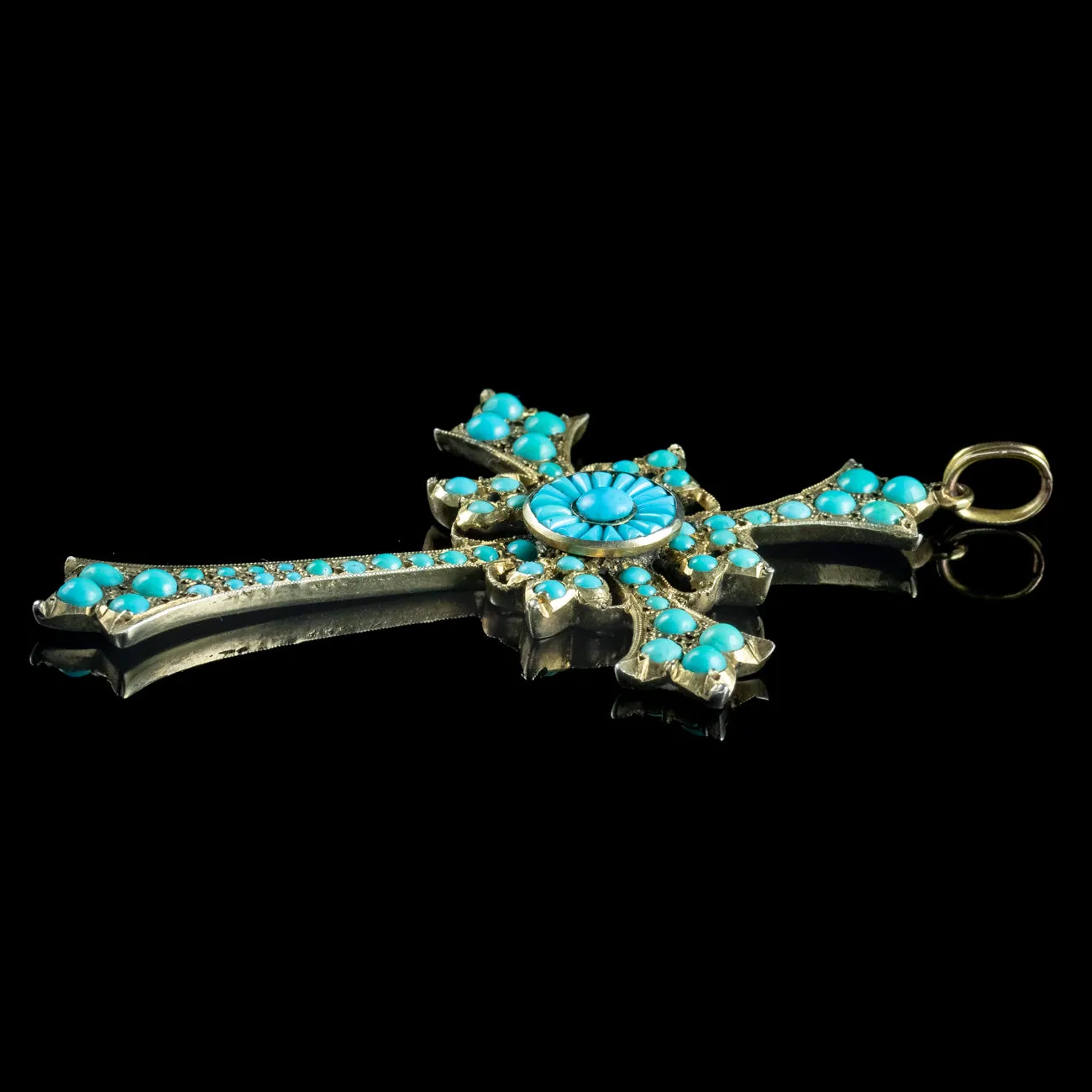 Antique Victorian Turquoise Cross Pendant Silver Gilt