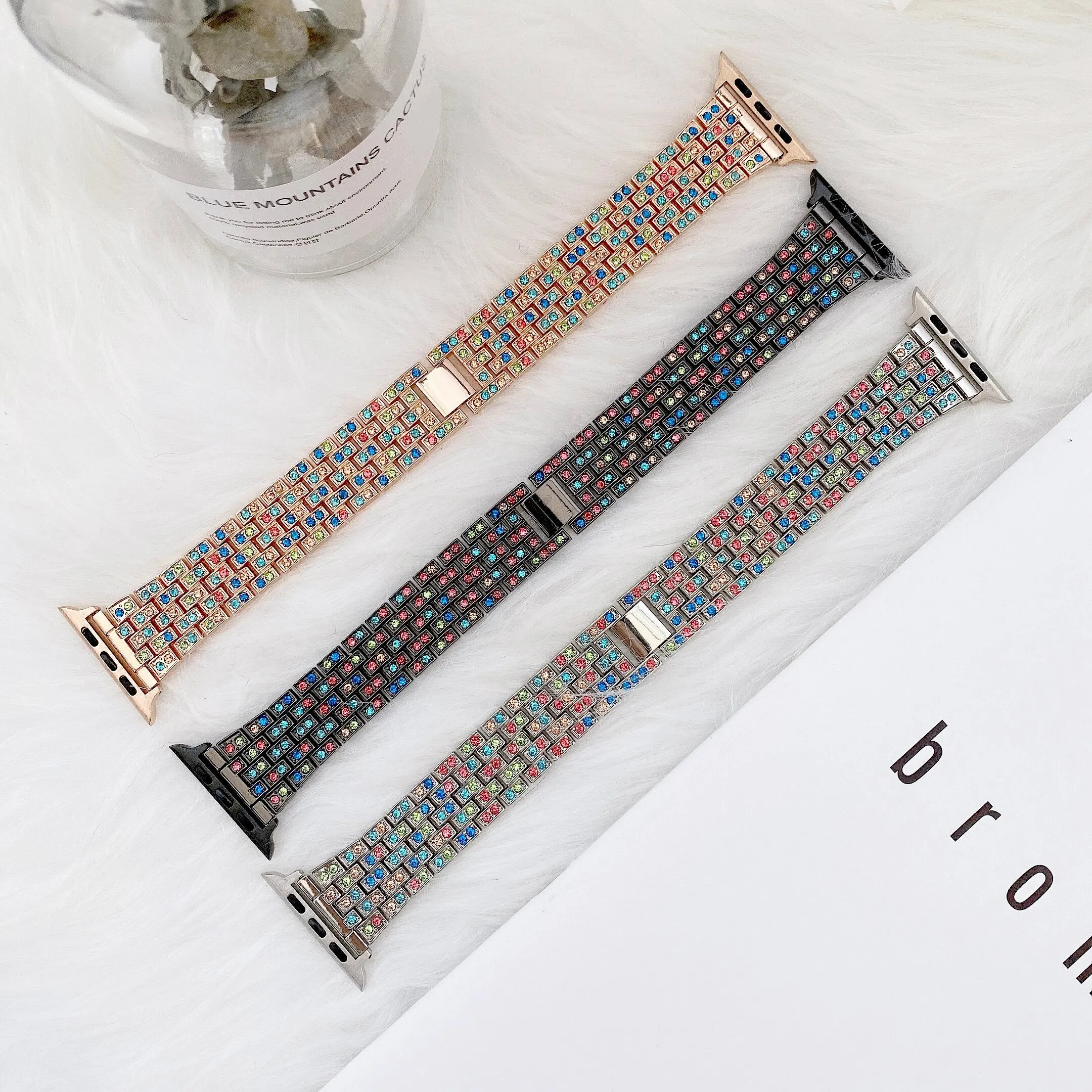 Apple Watch 7 6 5 4 3 Women Style Watch Band Colored Diamond Strap