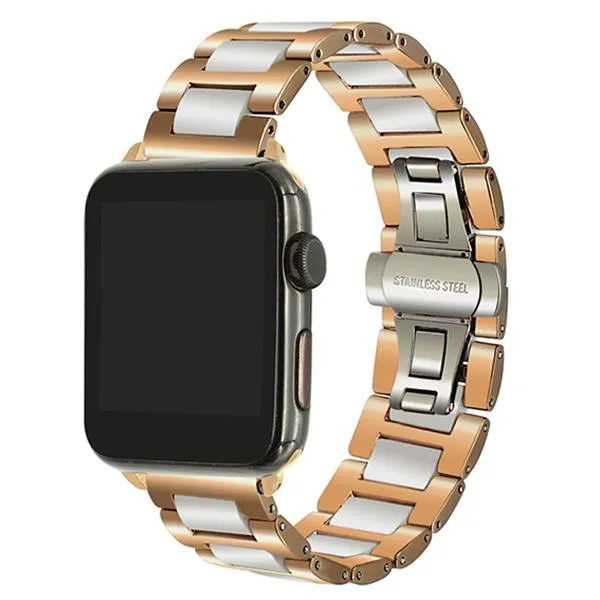 Apple Watch Band 8 Ceramic two-tone Designer Premium Steel Link Strap