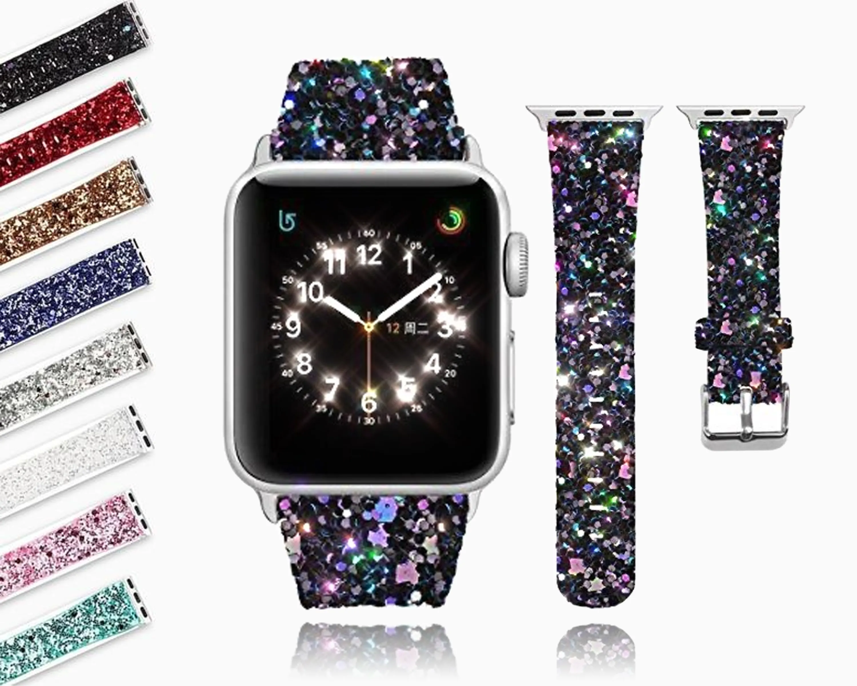 Apple Watch Band Luxury Sparkle Glitter Bling Leather Watchbands