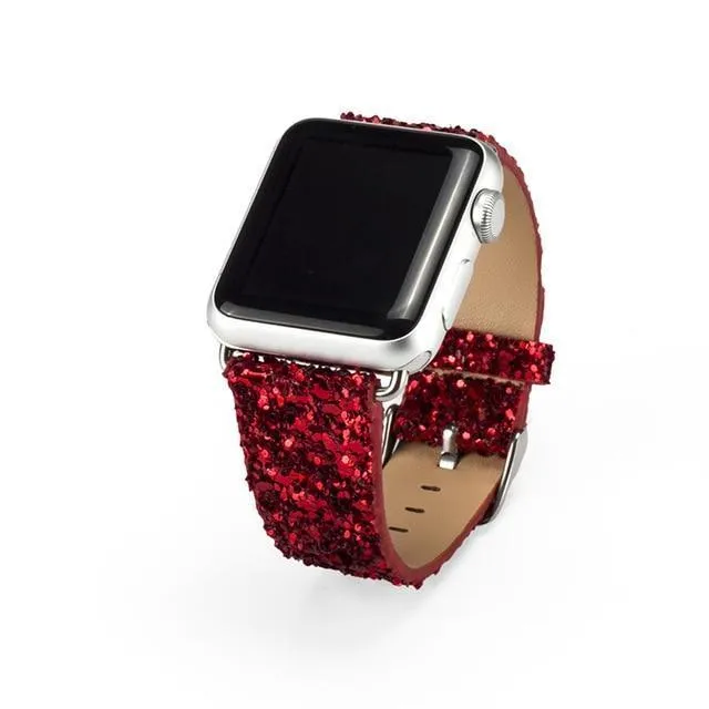 Apple Watch Band Luxury Sparkle Glitter Bling Leather Watchbands