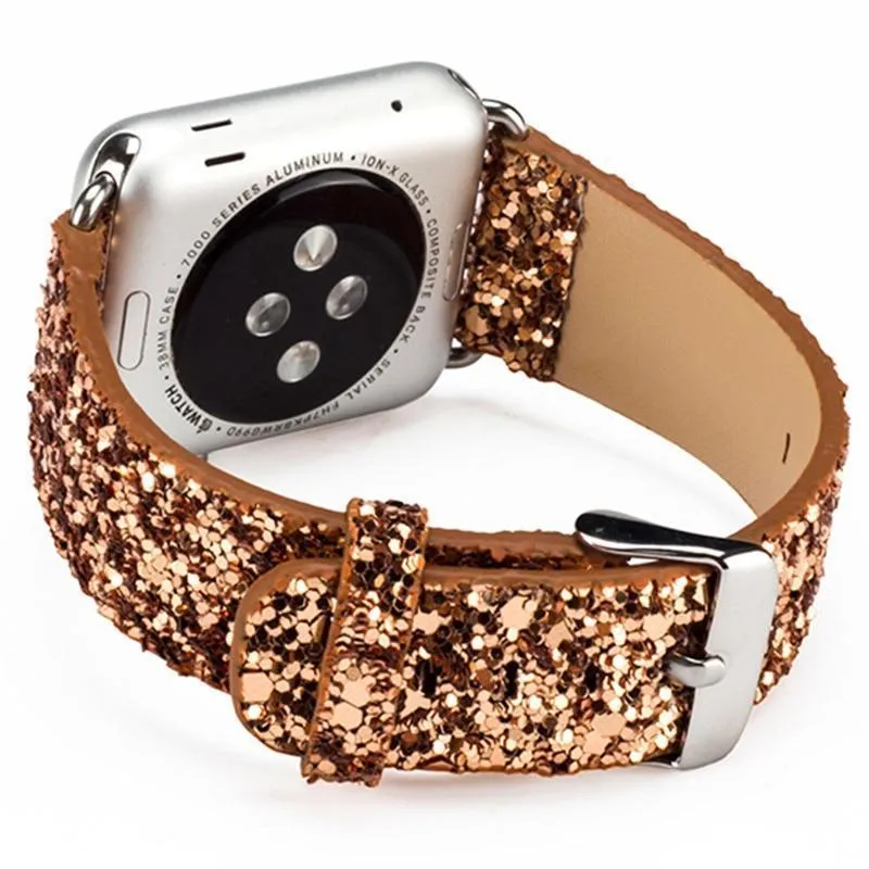 Apple Watch Band Luxury Sparkle Glitter Bling Leather Watchbands