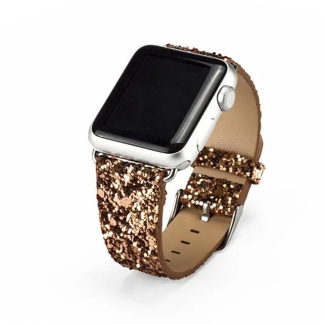 Apple Watch Band Luxury Sparkle Glitter Bling Leather Watchbands