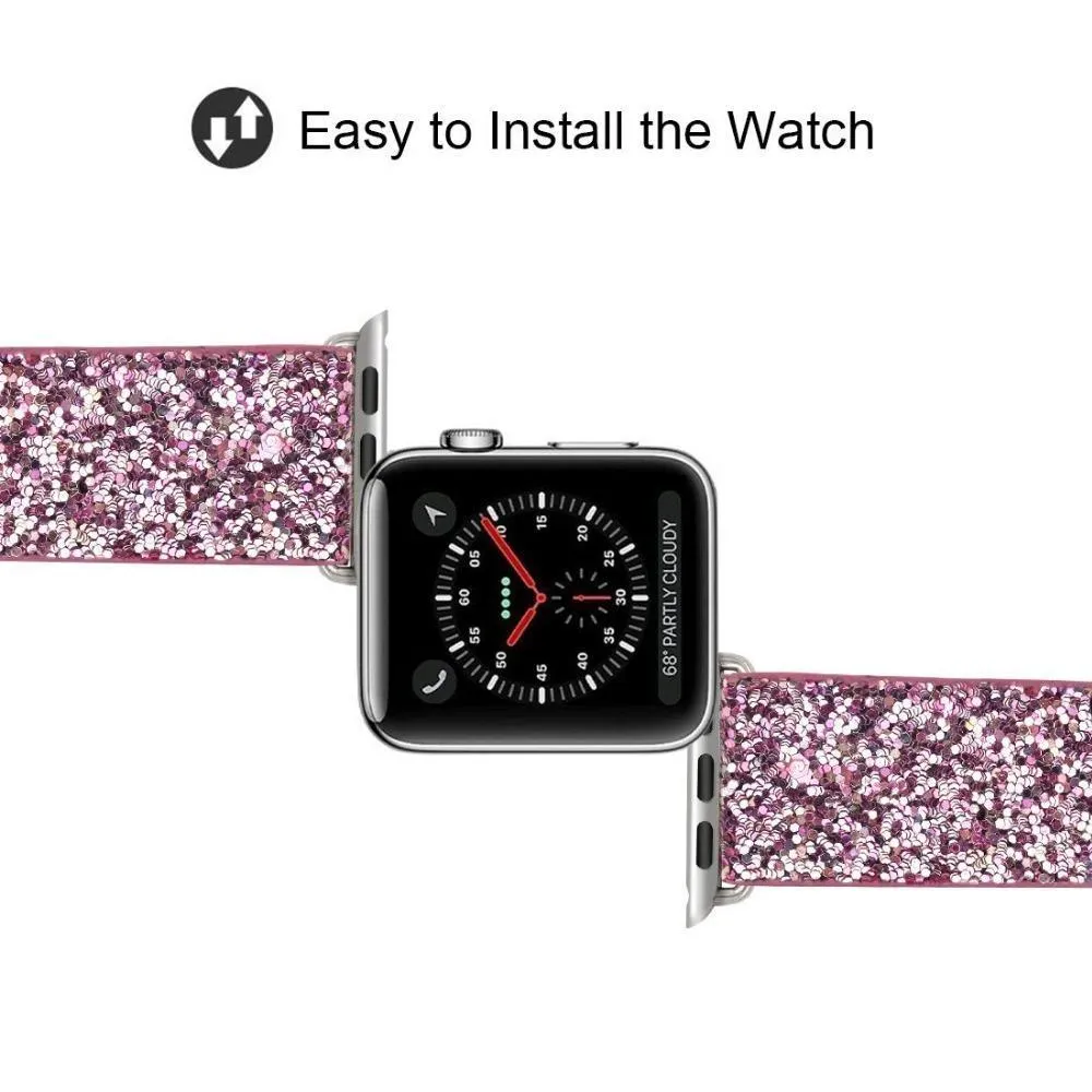 Apple Watch Band Luxury Sparkle Glitter Bling Leather Watchbands