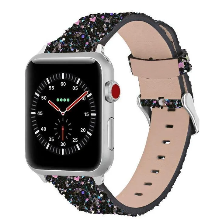 Apple Watch Band Luxury Sparkle Glitter Bling Leather Watchbands