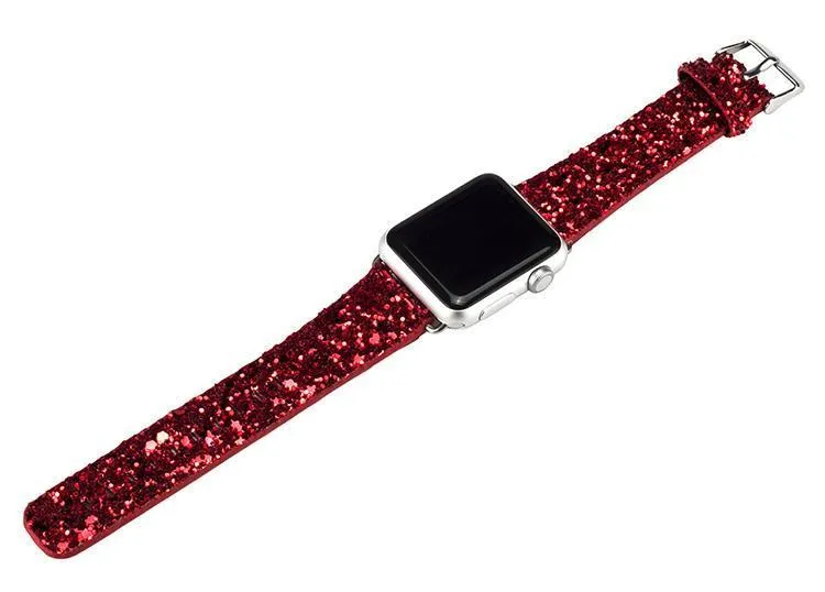 Apple Watch Band Luxury Sparkle Glitter Bling Leather Watchbands