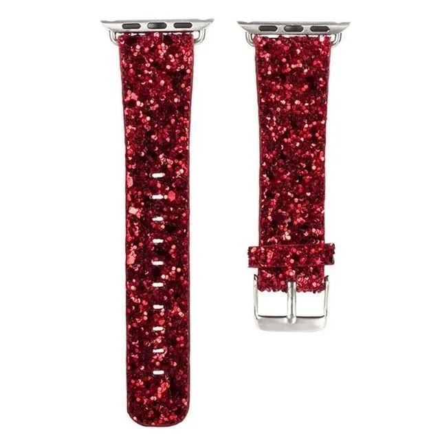 Apple Watch Band Luxury Sparkle Glitter Bling Leather Watchbands