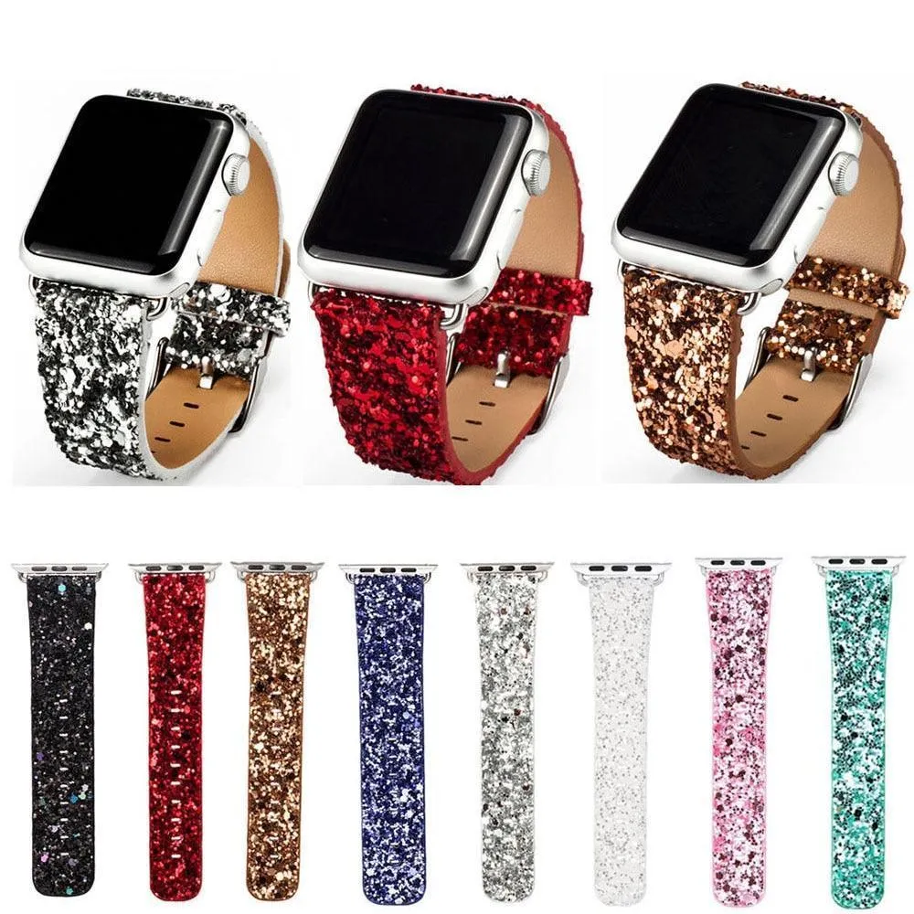 Apple Watch Band Luxury Sparkle Glitter Bling Leather Watchbands