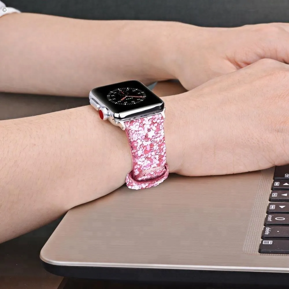 Apple Watch Band Luxury Sparkle Glitter Bling Leather Watchbands