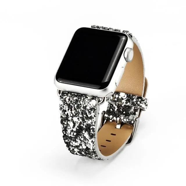 Apple Watch Band Luxury Sparkle Glitter Bling Leather Watchbands