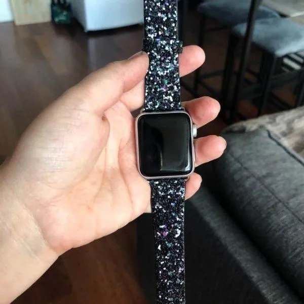 Apple Watch Band Luxury Sparkle Glitter Bling Leather Watchbands