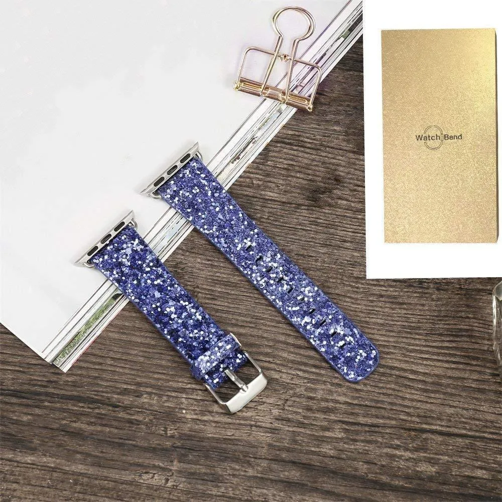 Apple Watch Band Luxury Sparkle Glitter Bling Leather Watchbands