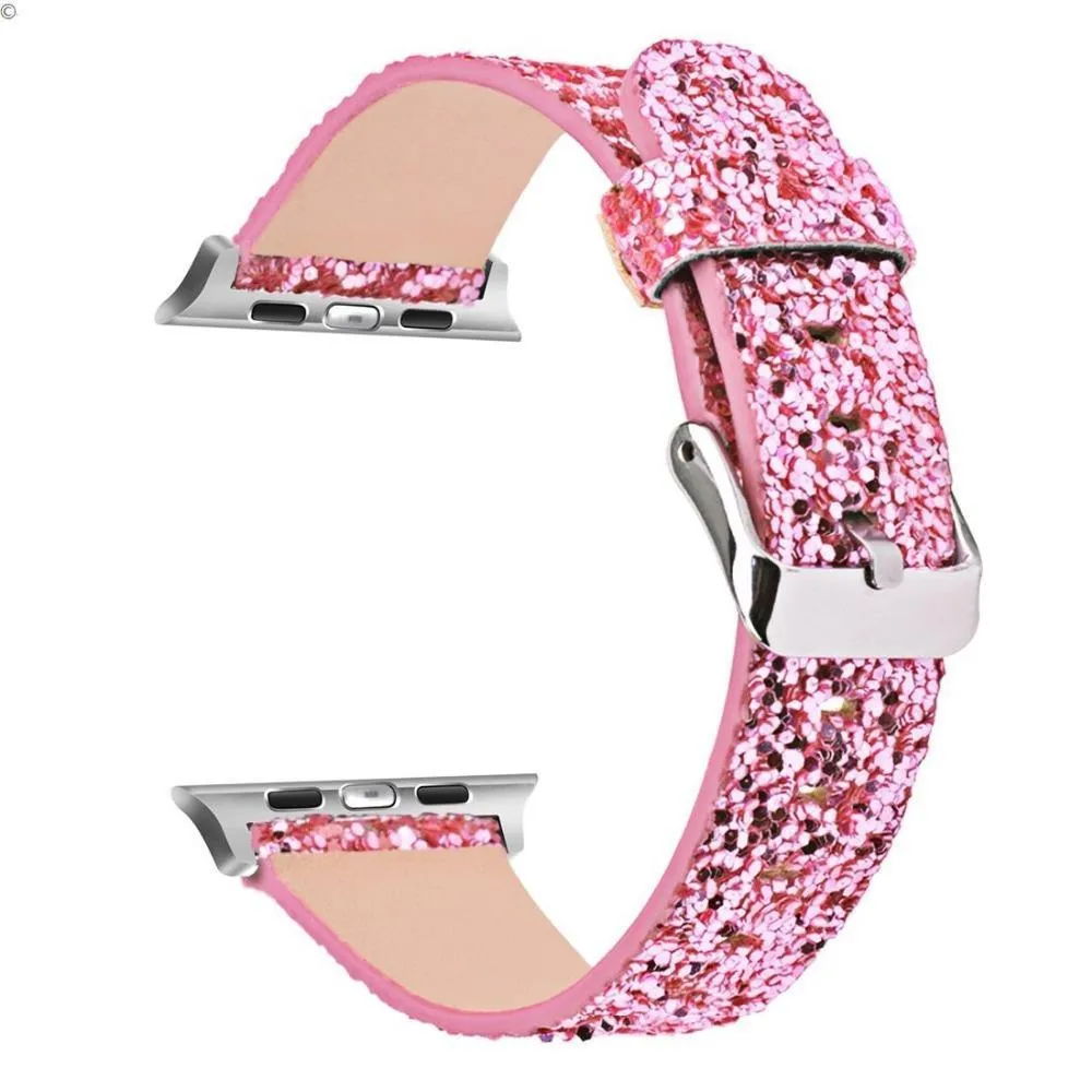 Apple Watch Band Luxury Sparkle Glitter Bling Leather Watchbands
