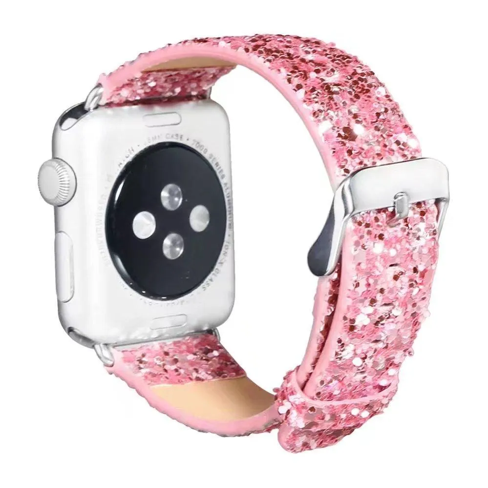 Apple Watch Band Luxury Sparkle Glitter Bling Leather Watchbands