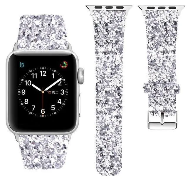 Apple Watch Band Luxury Sparkle Glitter Bling Leather Watchbands