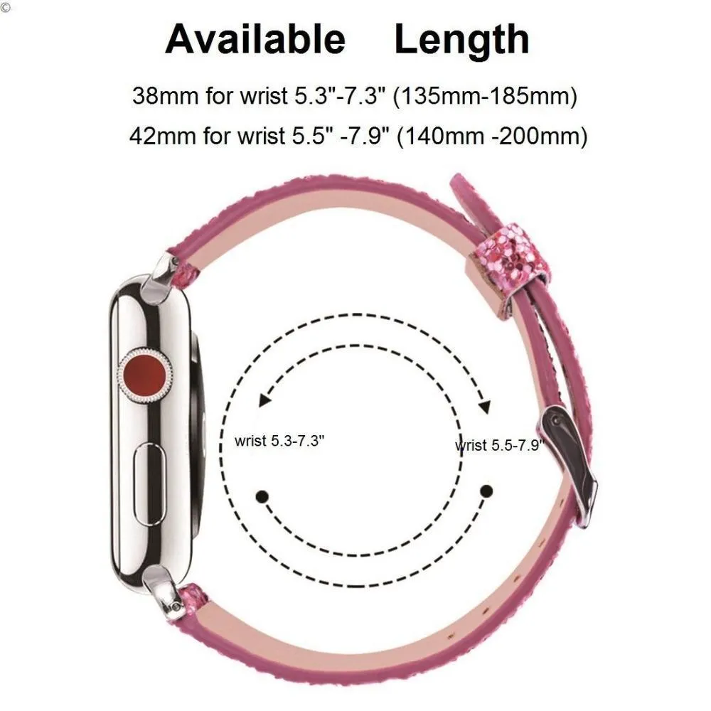 Apple Watch Band Luxury Sparkle Glitter Bling Leather Watchbands