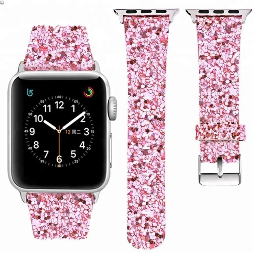 Apple Watch Band Luxury Sparkle Glitter Bling Leather Watchbands