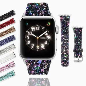 Apple Watch Band Luxury Sparkle Glitter Bling Leather Watchbands