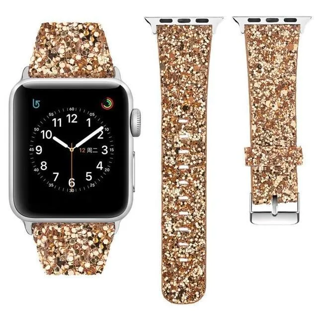 Apple Watch Band Luxury Sparkle Glitter Bling Leather Watchbands
