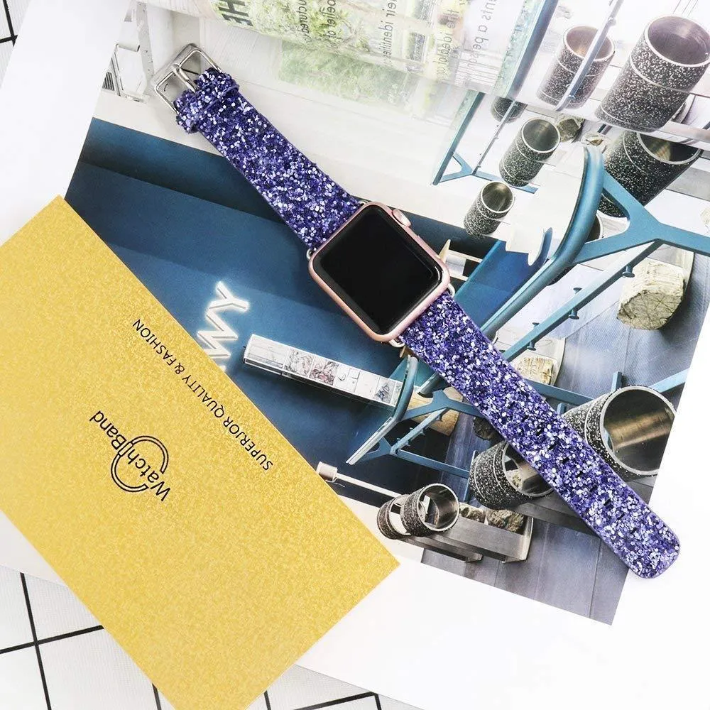 Apple Watch Band Luxury Sparkle Glitter Bling Leather Watchbands